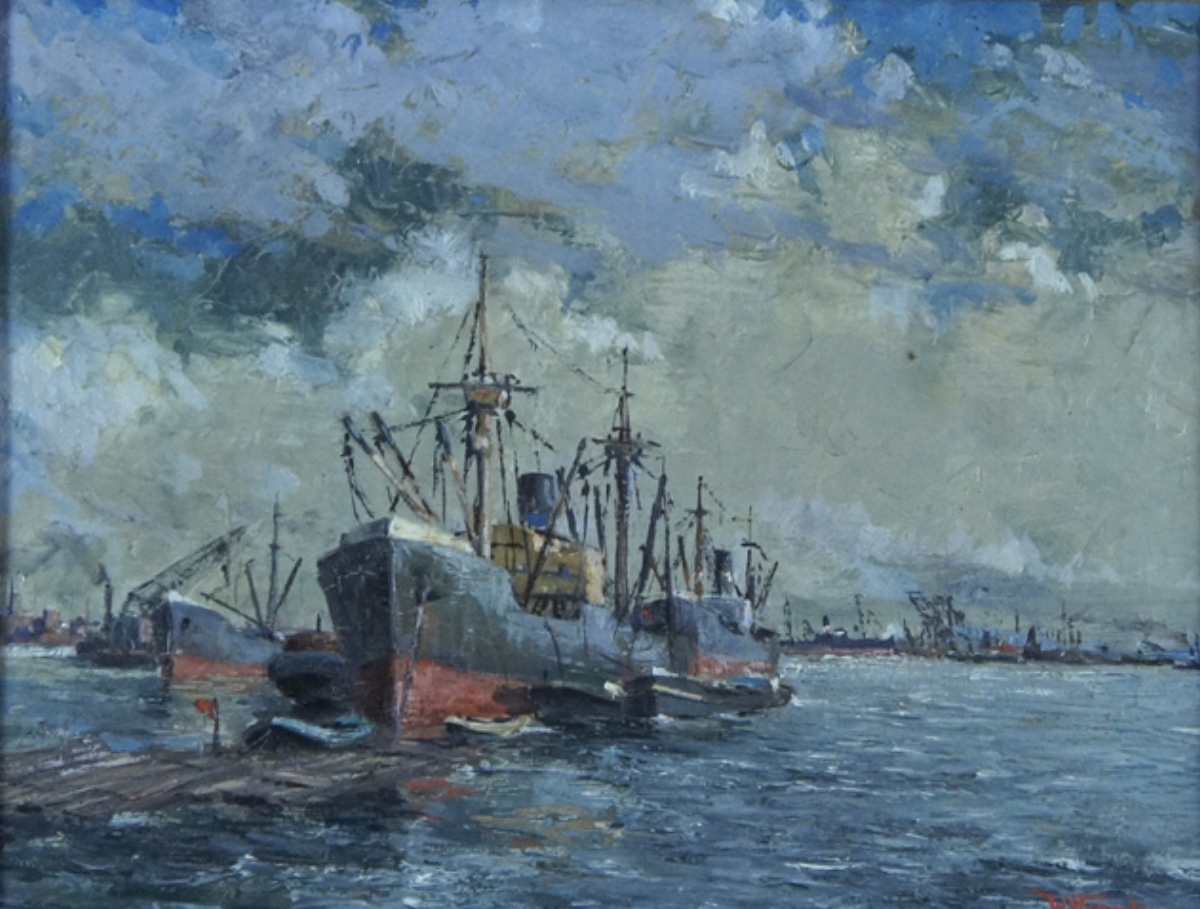 fw_0000_Schiffe_im_Hafen_Oel_30x40cm